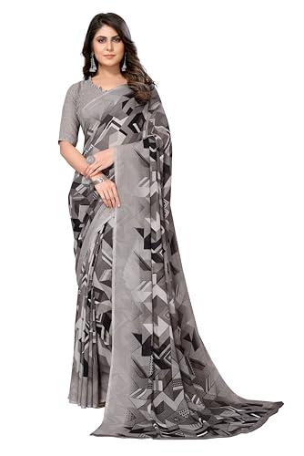 yashika women's trendy printed georgette grey color saree with blouse material(az-ys-p1-saniya grey)