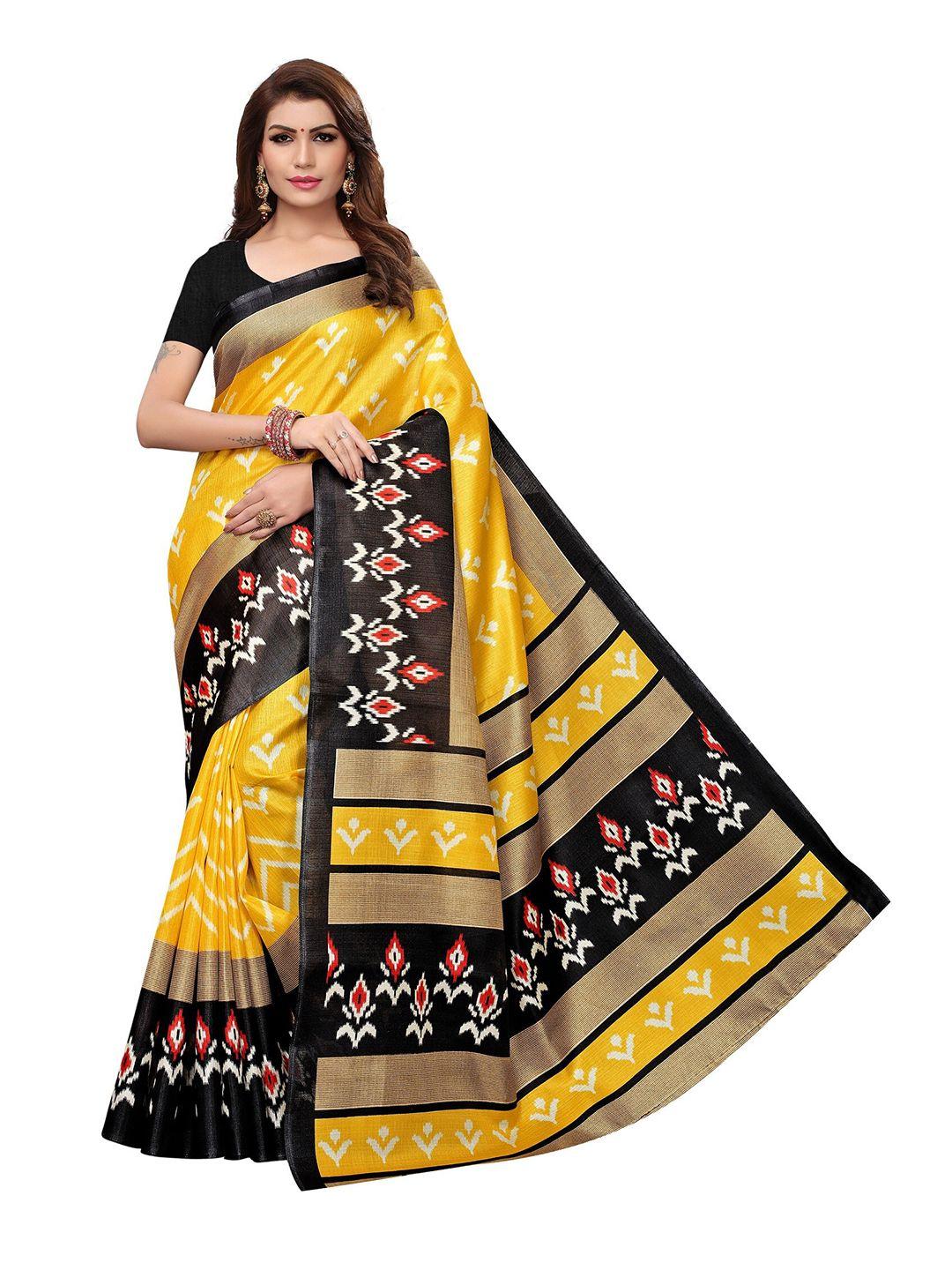 yashika yellow & black ethnic motifs art silk saree