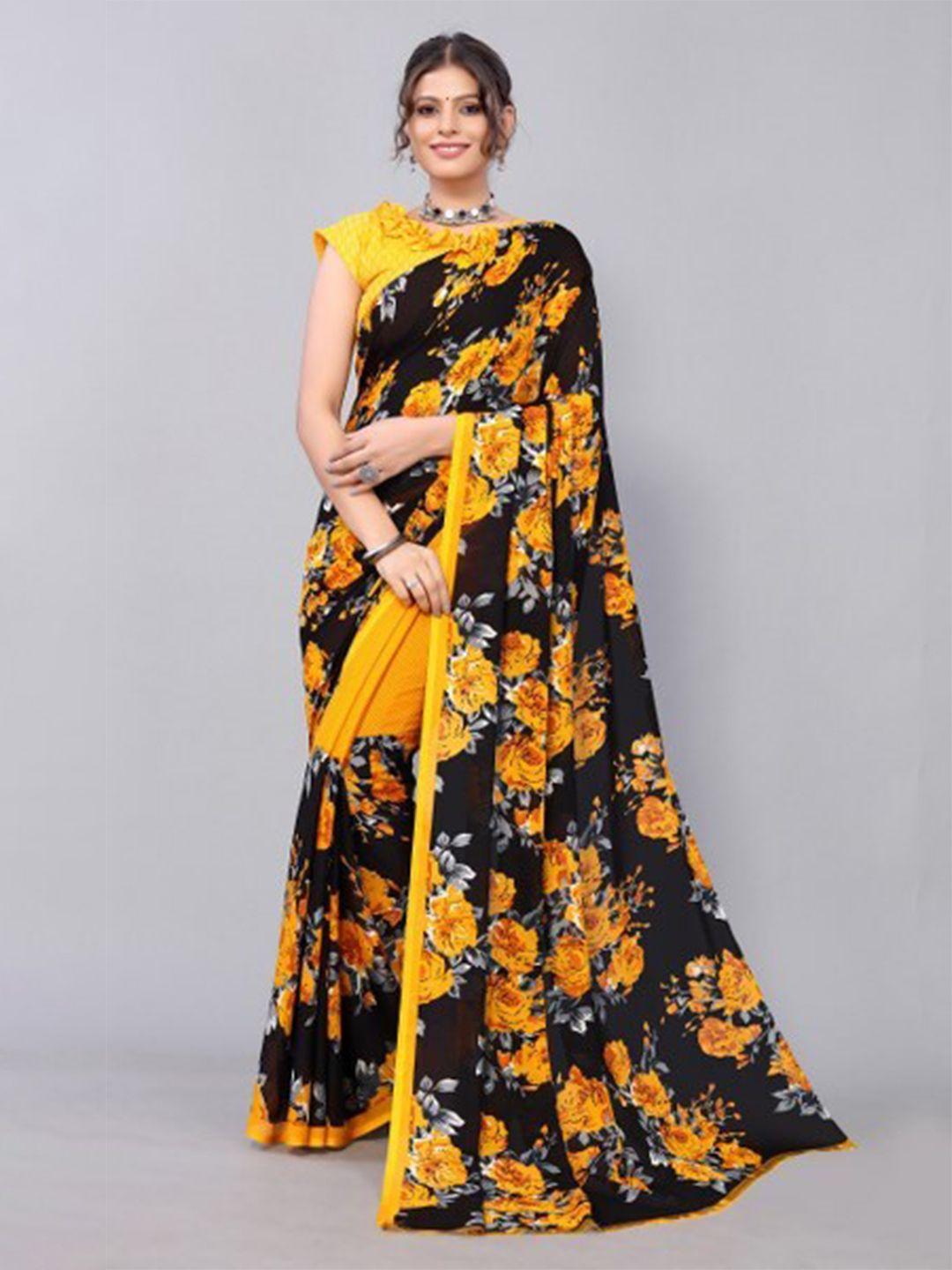 yashika yellow & black floral saree