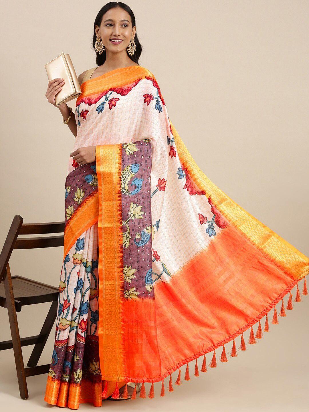 yavira silk floral printed zari pure silk banarasi saree