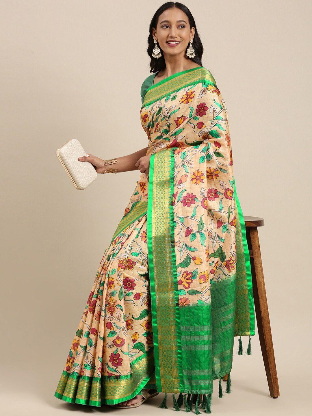 yavira silk floral printed zari pure silk banarasi saree