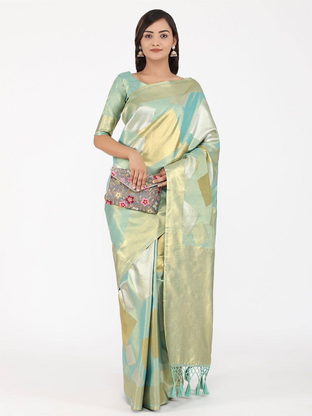 yavira silk geometric woven design zari detail kanjeevaram saree