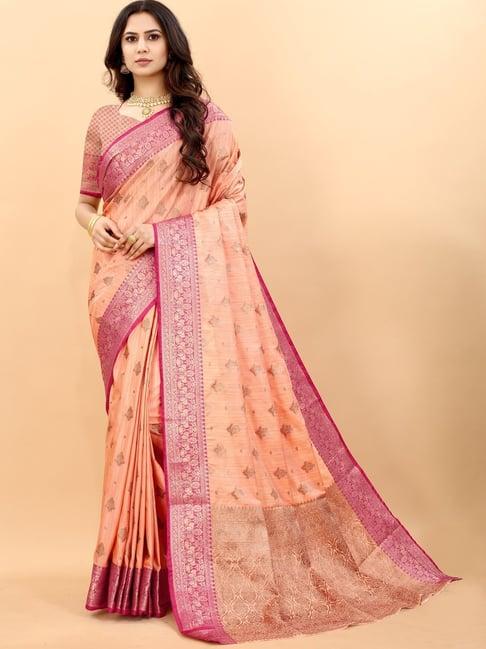 yavira silk peach silk woven saree with unstitched blouse