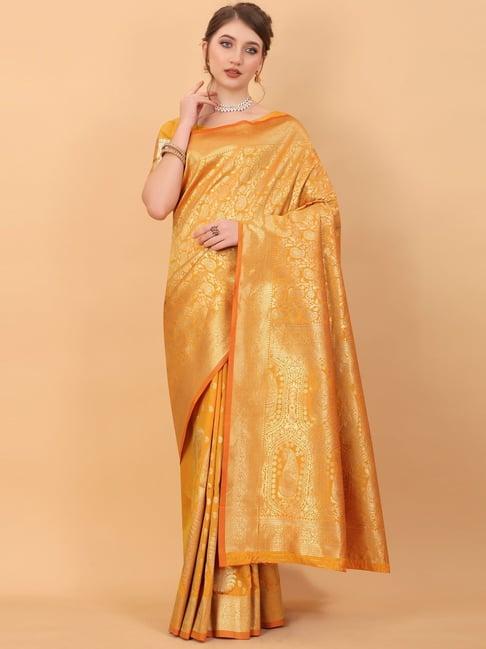 yavira silk yellow silk woven saree with unstitched blouse