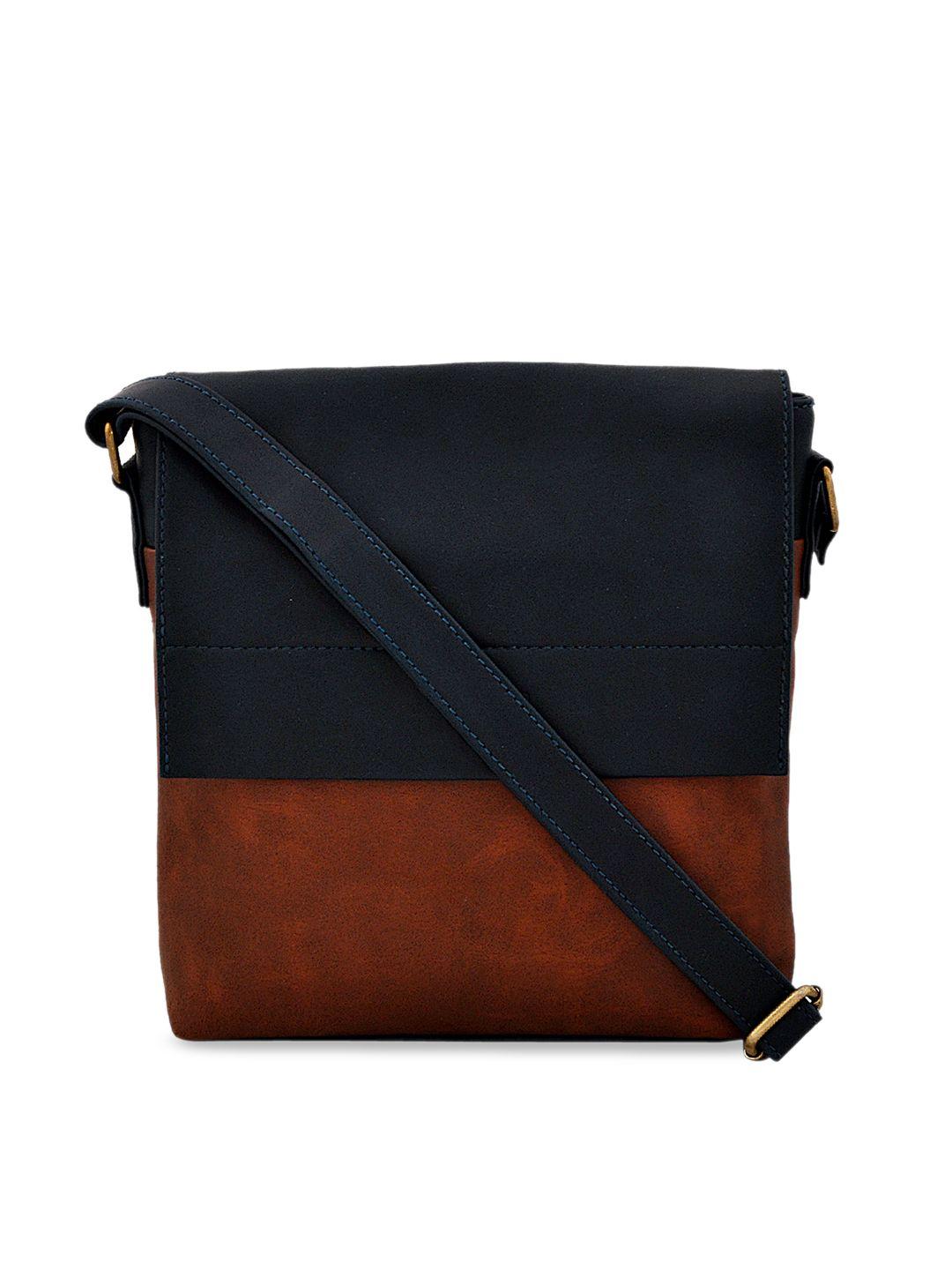 yelloe men tan brown & blue colourblocked messenger bag