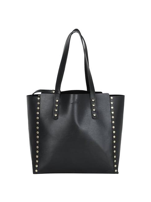 yelloe black embellished medium tote handbag