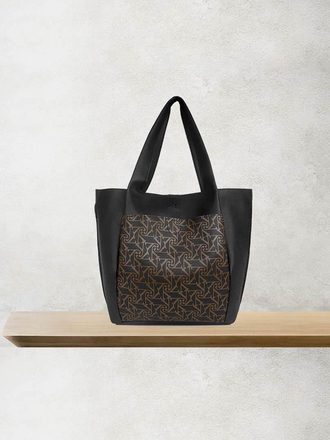 yelloe black printed oversized structured tote bag with cut work