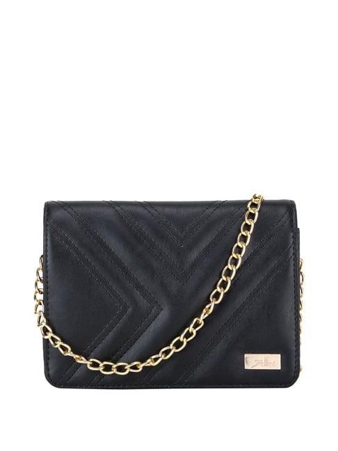 yelloe black quilted medium sling handbag