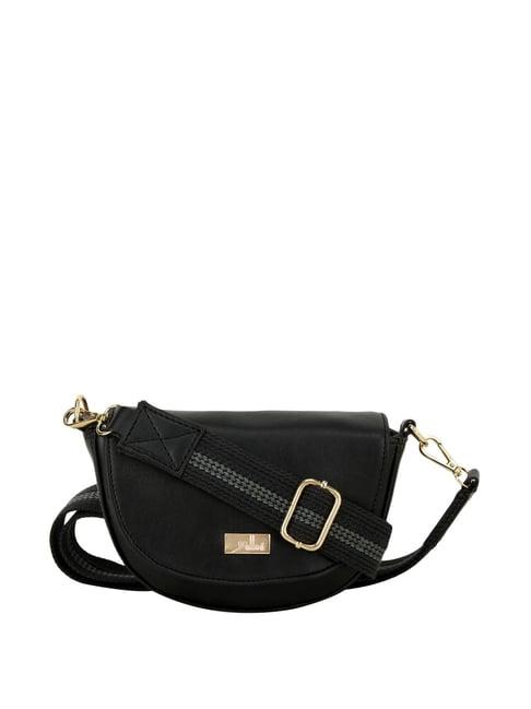 yelloe black solid medium sling handbag