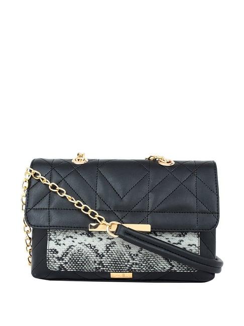 yelloe black textured medium sling handbag