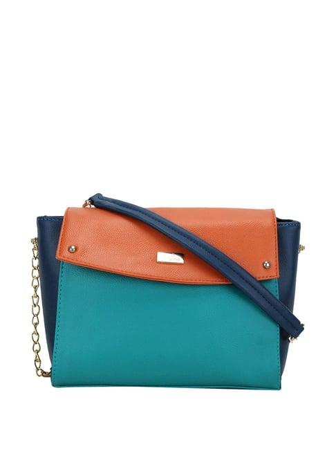 yelloe blue & tan solid medium sling handbag
