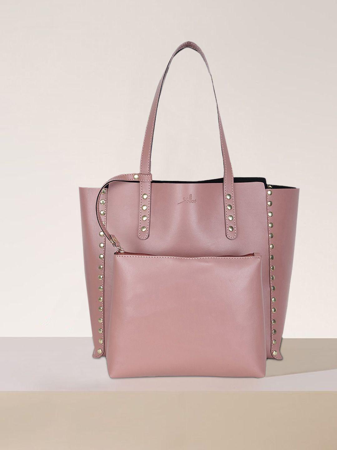 yelloe pink embellished tote bag with additional pouch