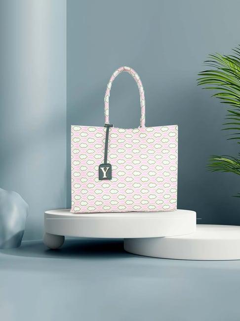 yelloe pink printed large tote bag