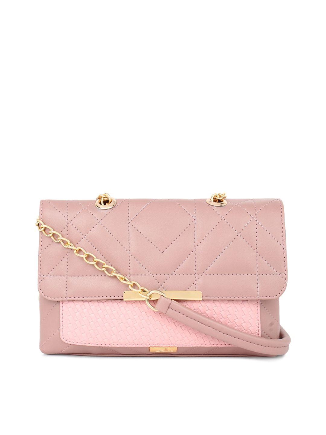 yelloe pink textured structured sling bag with quilted