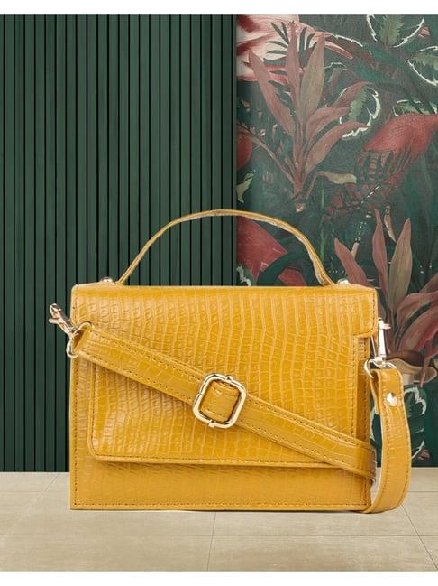 yelloe tan animal effect small satchel handbag