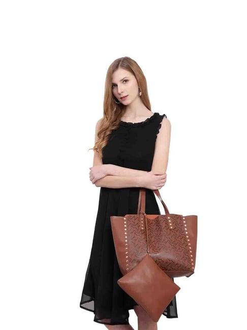 yelloe tan printed large tote bag