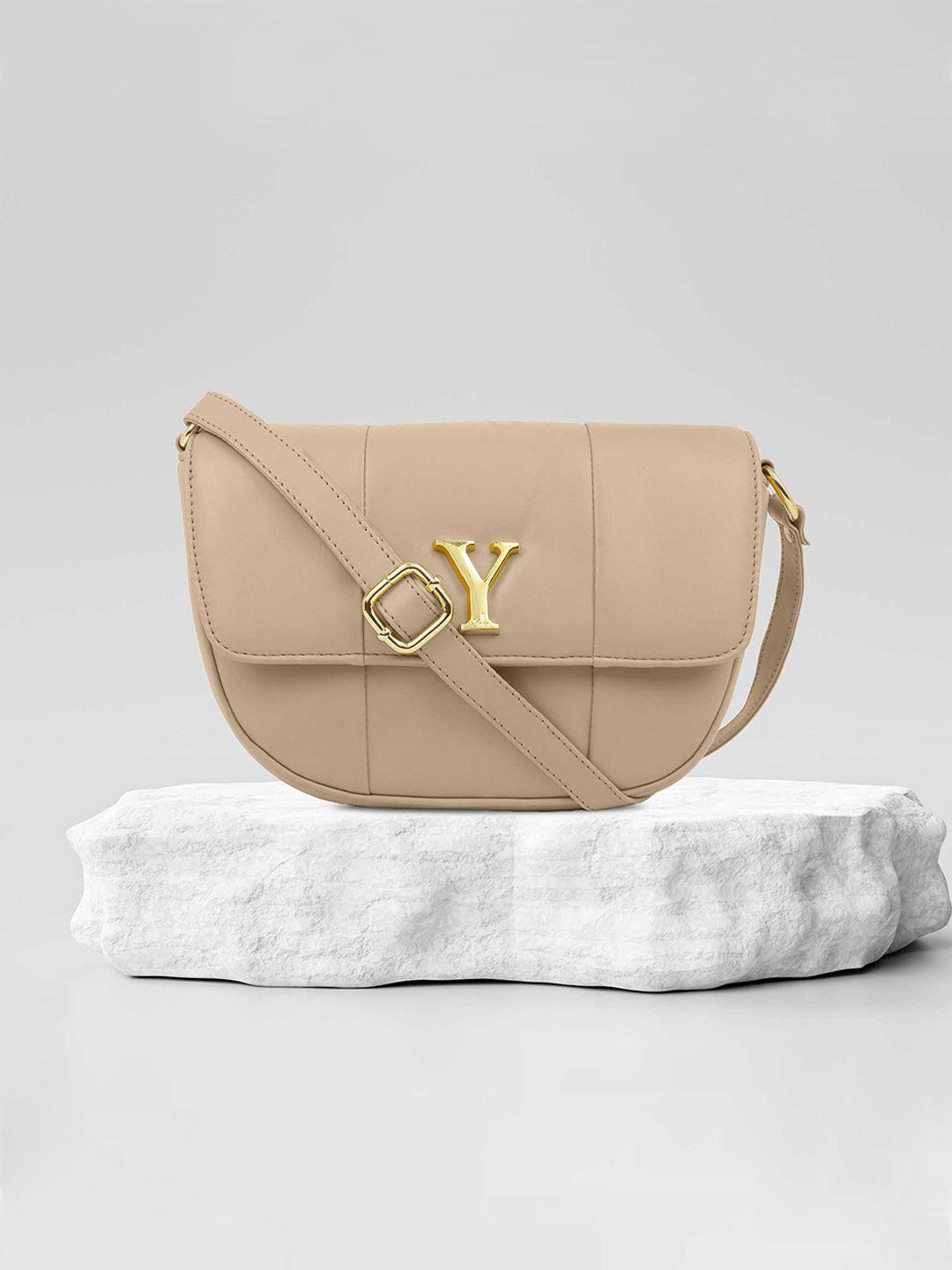 yelloe women beige solid half moon sling bag