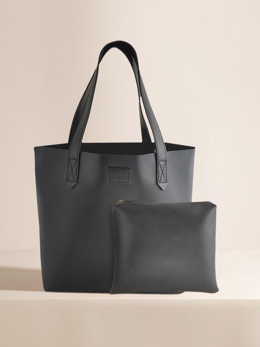 yelloe women black shopper tote bag with pouch