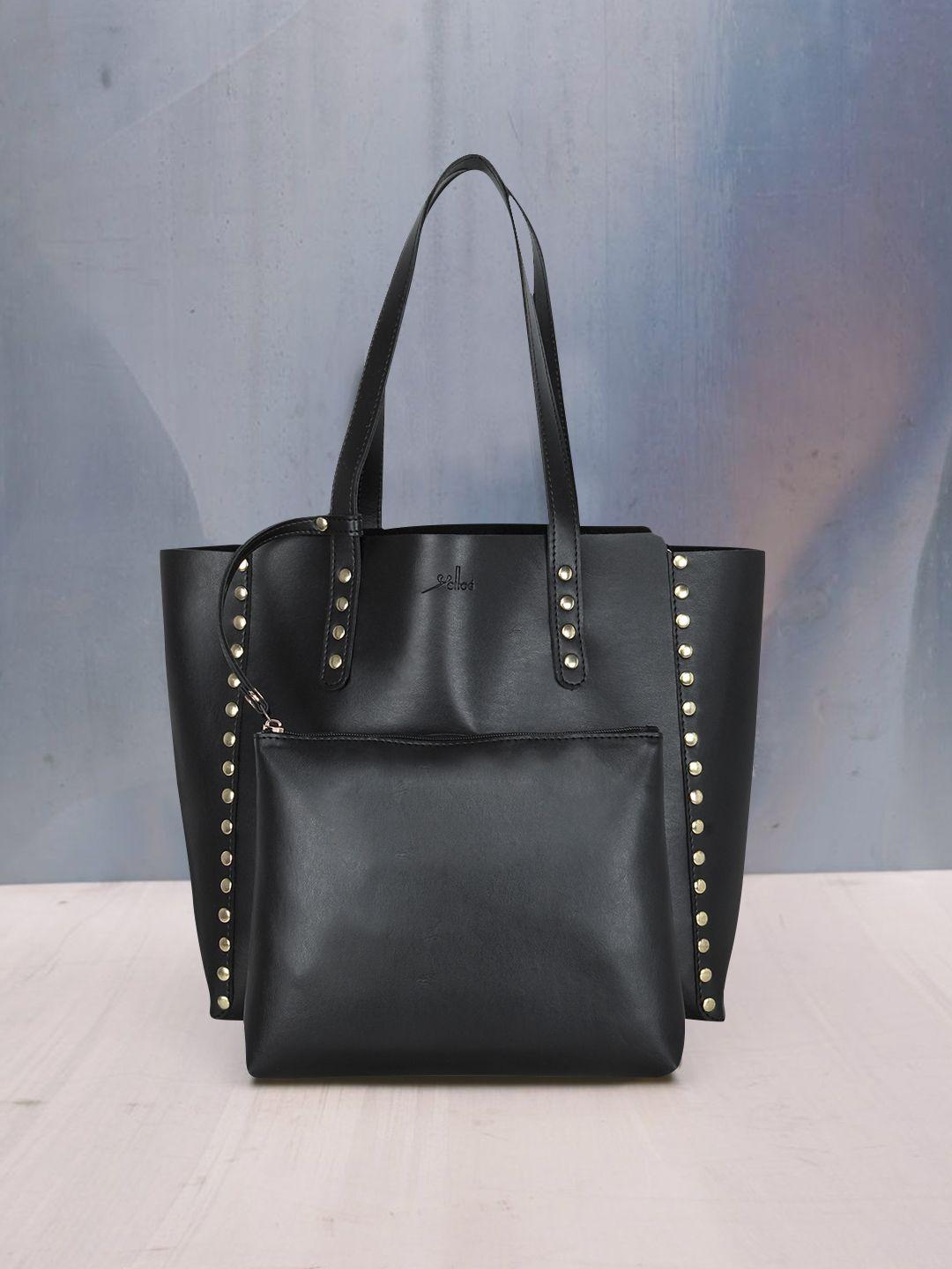 yelloe women black solid tote bag