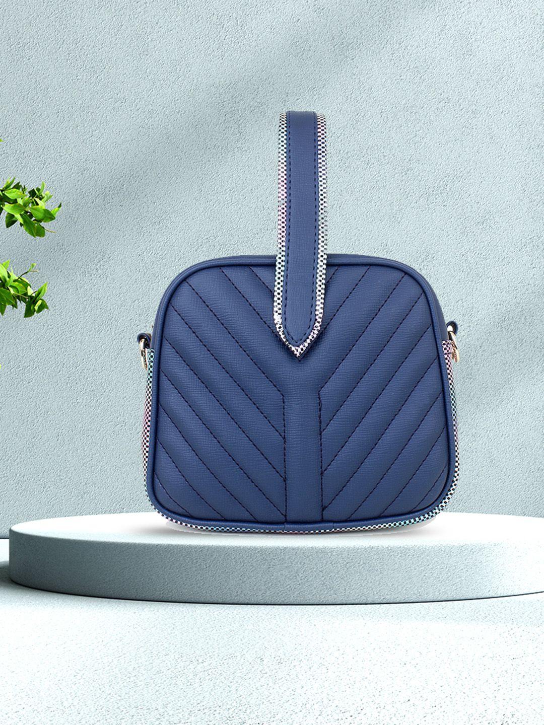 yelloe women blue structured handheld bag with quilted