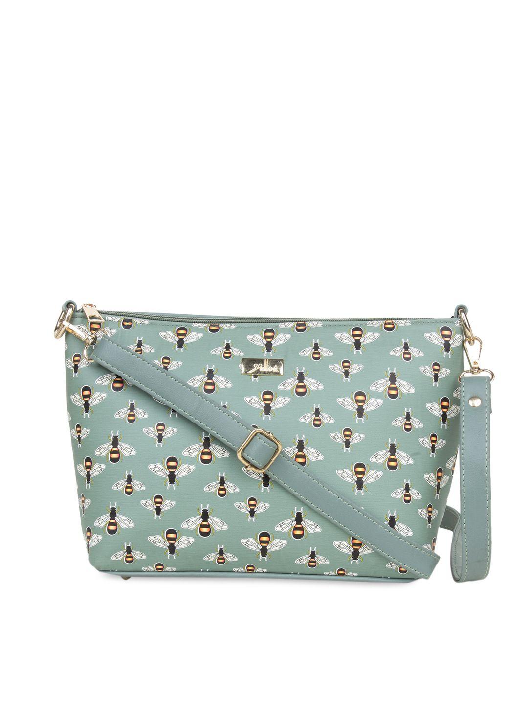 yelloe women green floral printed structured sling bag