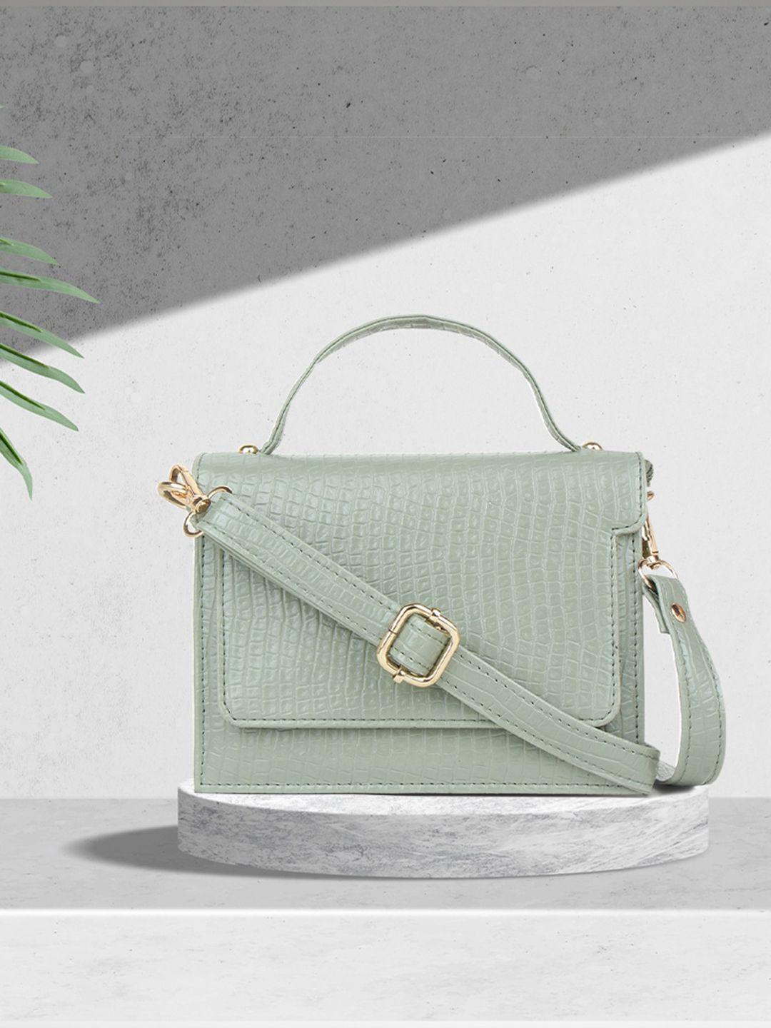 yelloe women green textured structured small sling bag