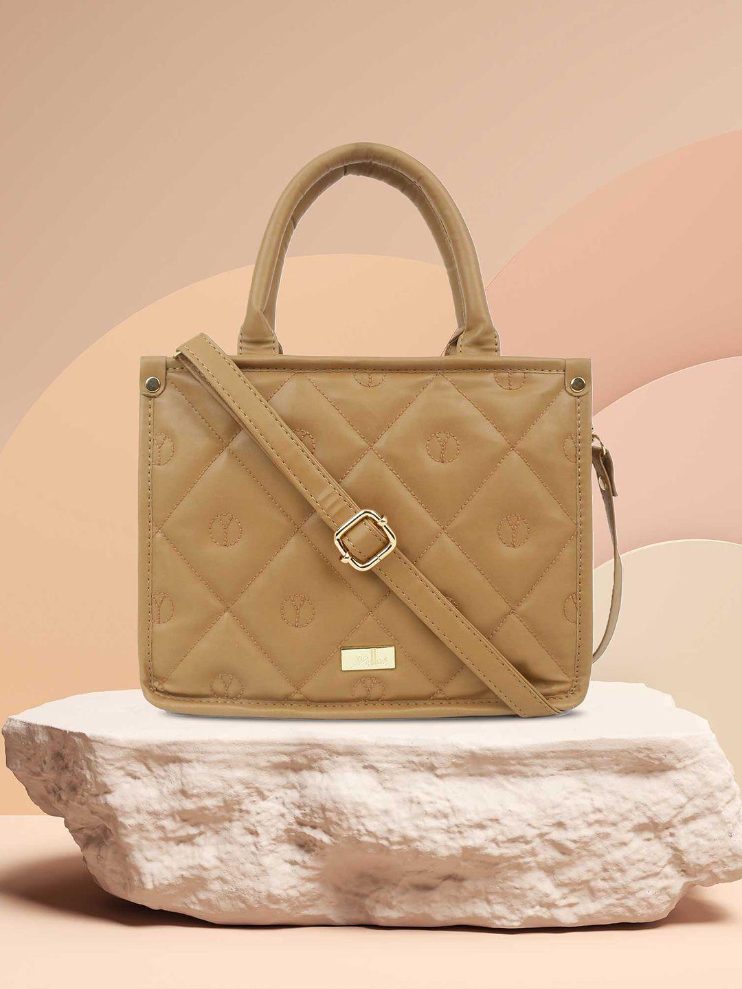 yelloe women tan structured quilted handbag