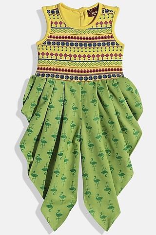 yellow & green printed jumpsuit for girls