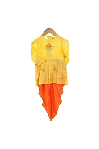 yellow & orange embroidered dhoti set for girls
