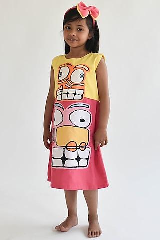 yellow & pink linen dress for girls