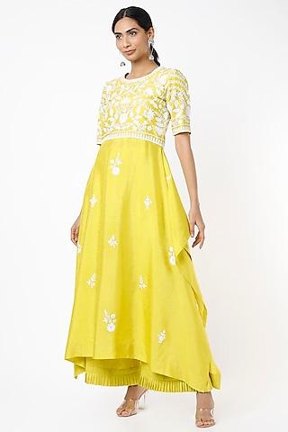 yellow-&-white-embroidered-tunic-set