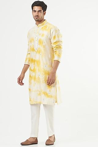 yellow & white tie-dyed kurta set