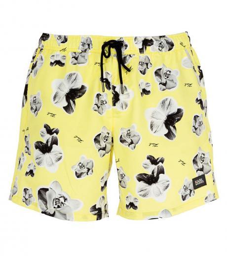 yellow all over flower print swim shorts