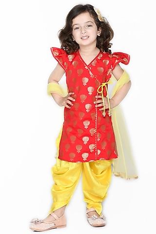 yellow art silk dhoti set for girls