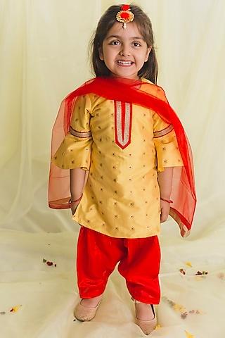 yellow bamboo silk kurta set for girls