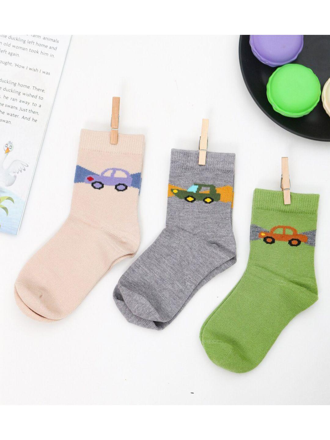 yellow bee boys grey & green pack of 3 patterned ankle-length socks