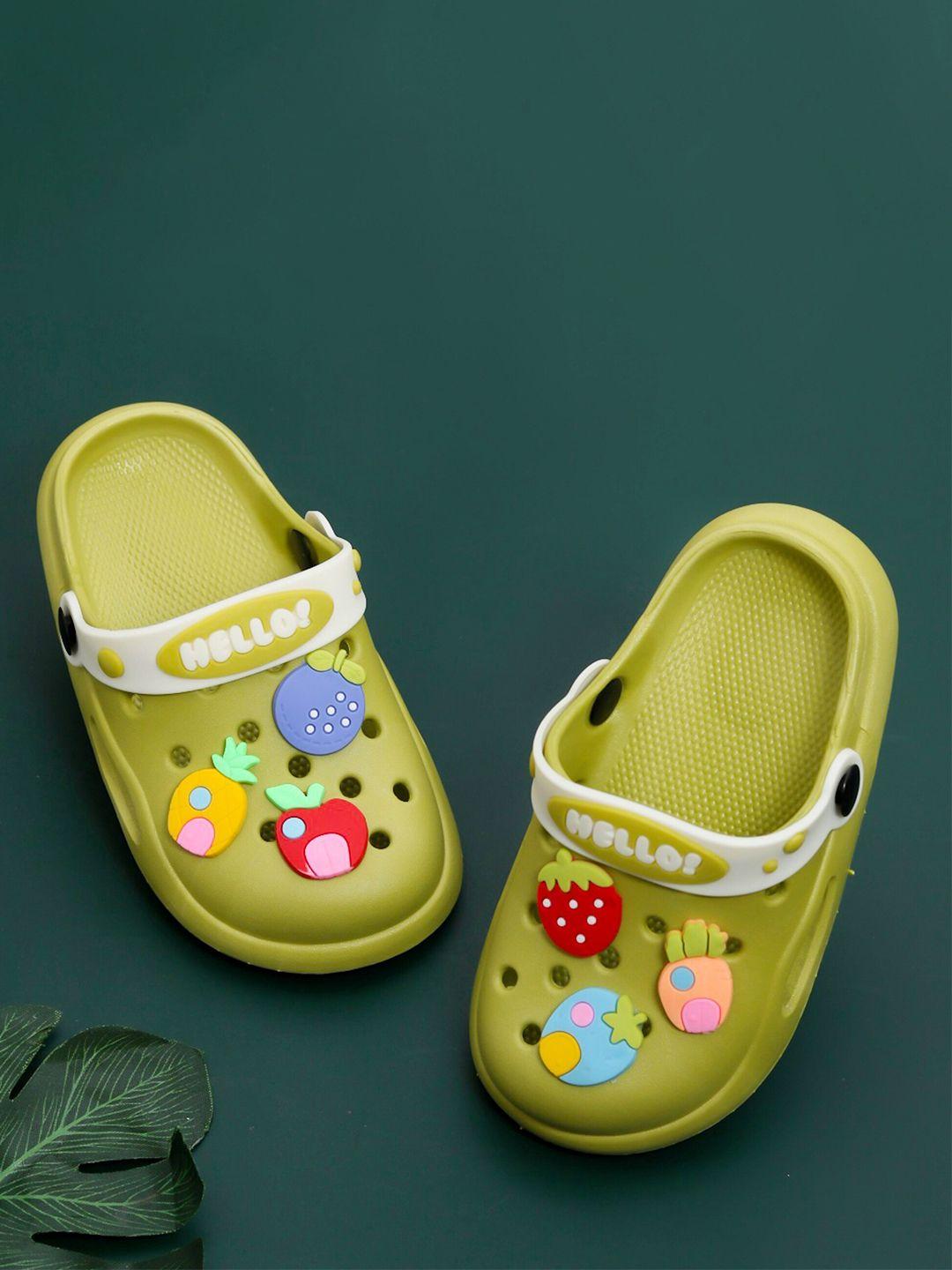 yellow bee girls green & red clogs sandals