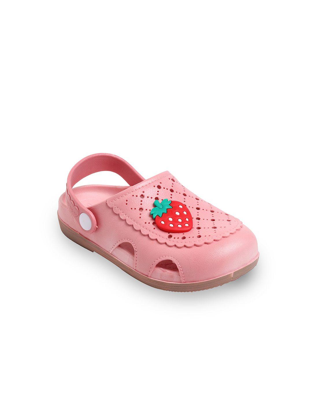 yellow bee girls peach & red strawberry applique clogs