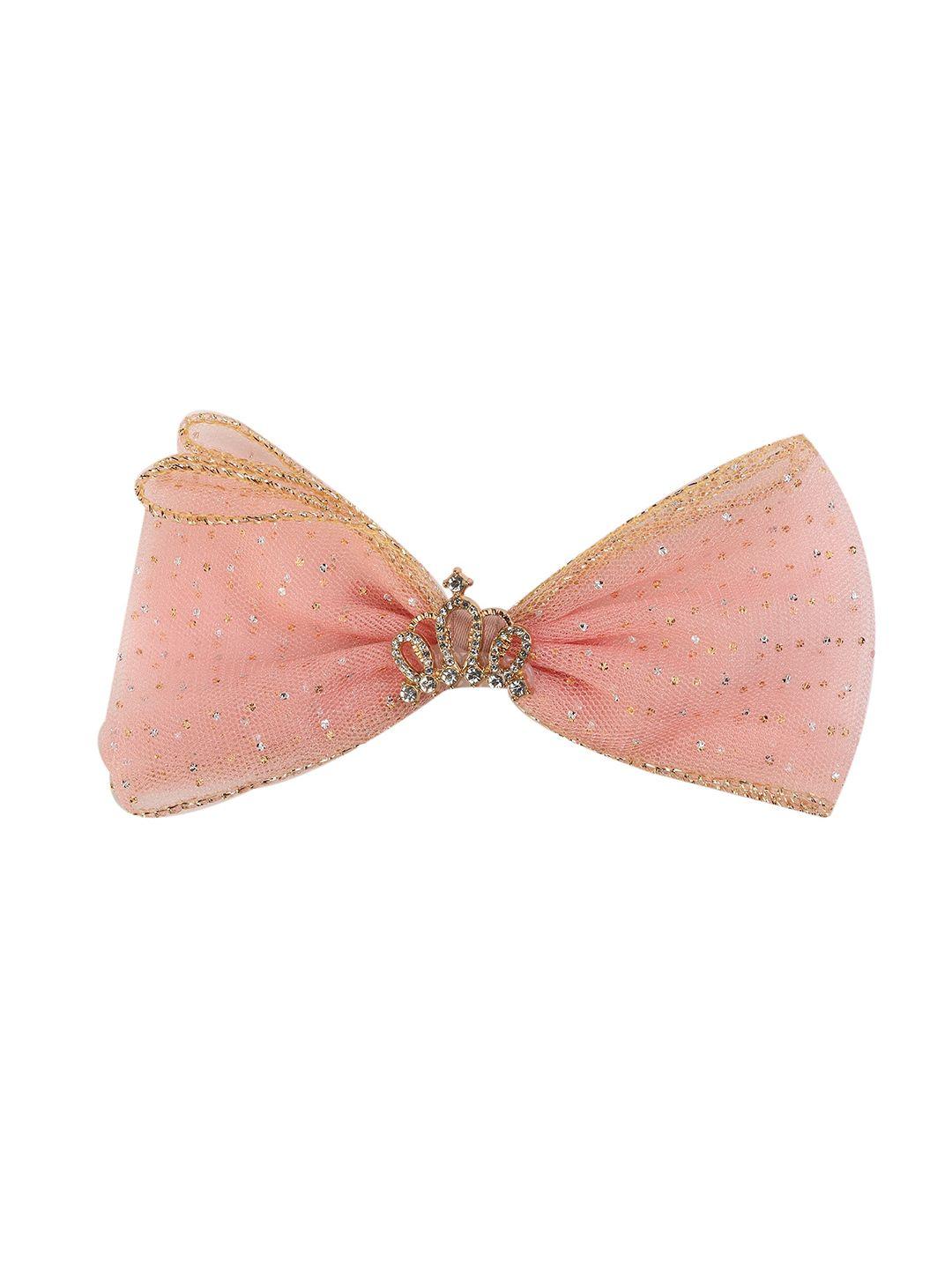 yellow bee girls peach-coloured & gold-toned embellished alligator hair clip