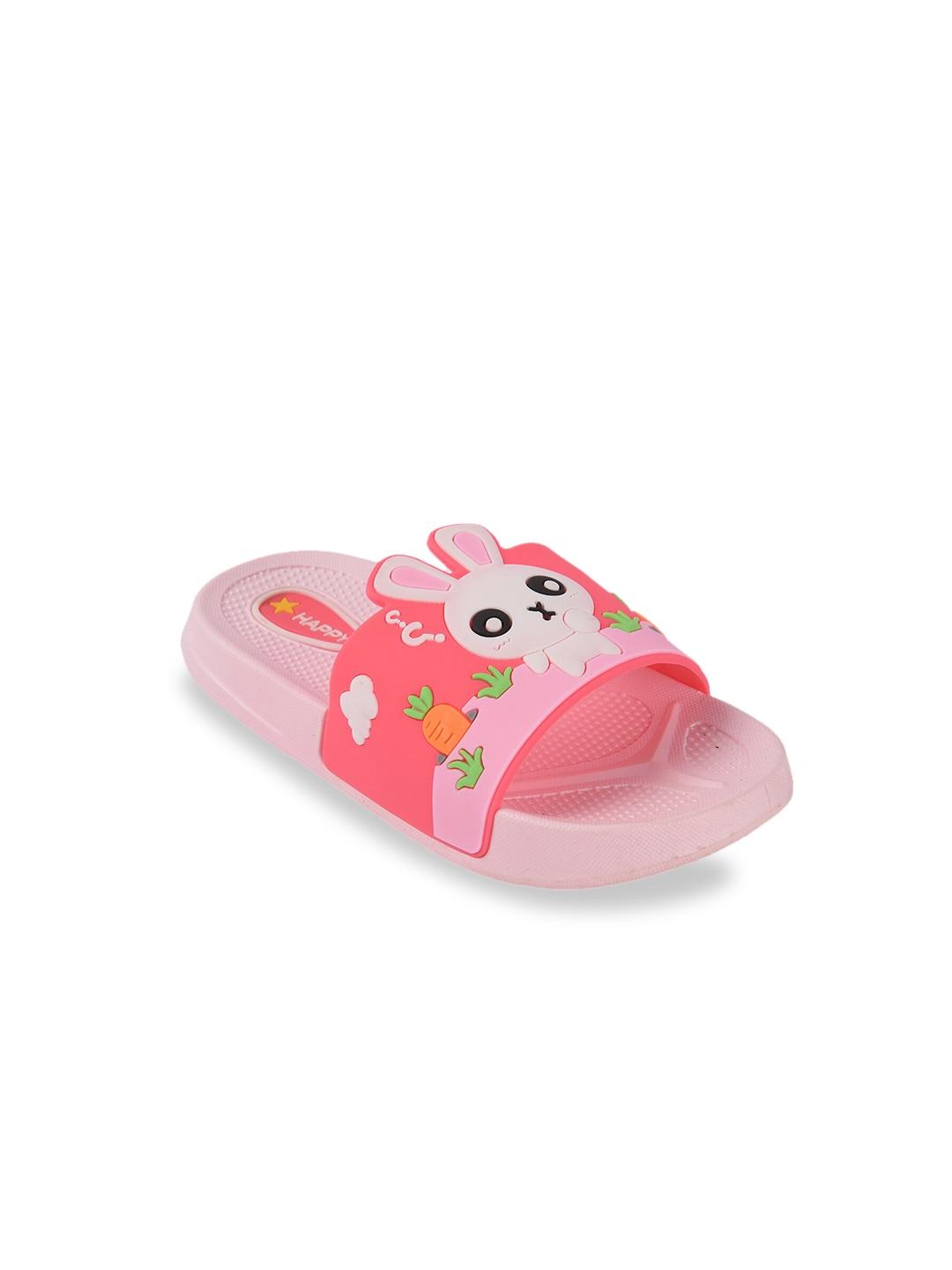 yellow bee girls pink & red printed rubber sliders