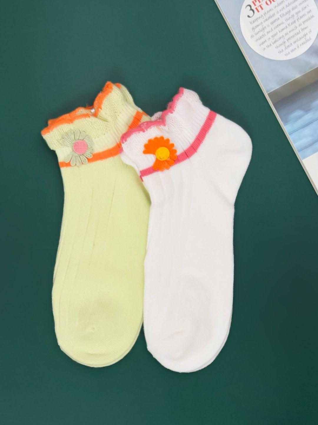yellow bee girls yellow & white pack of 2 patterned ankle-length socks