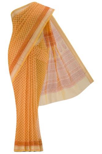 yellow blended cotton saree
