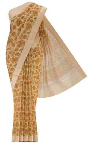 yellow blended printed cotton saree
