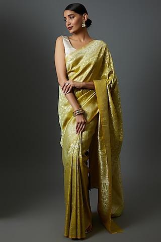 yellow brocade embroidered banarasi saree