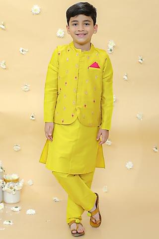 yellow brocade nehru jacket set for boys