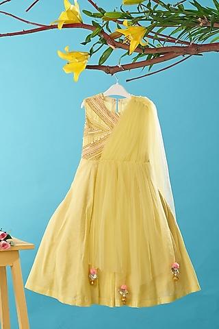 yellow chanderi gown for girls