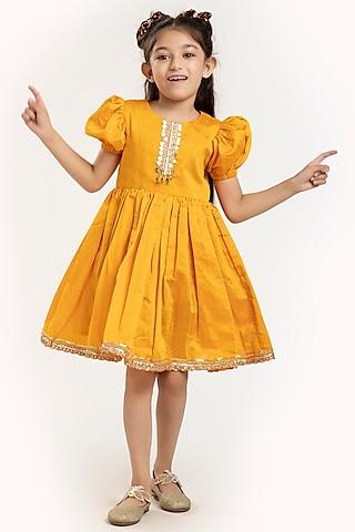 yellow chanderi silk dress  for girls