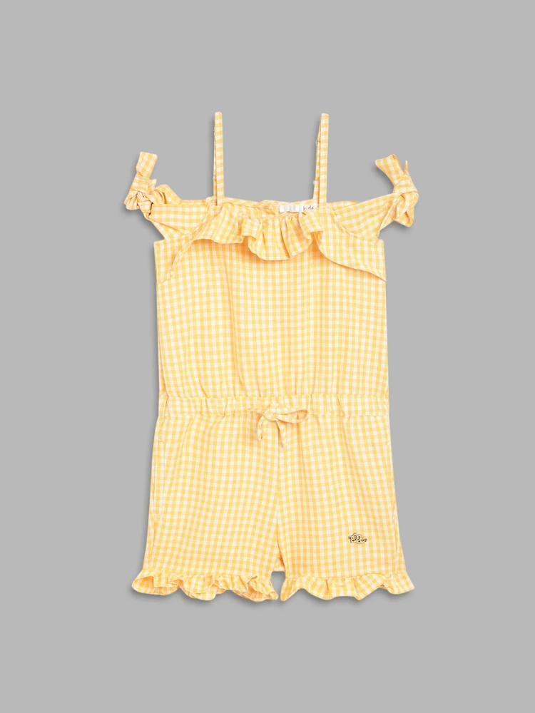 yellow checked square neck playsuit