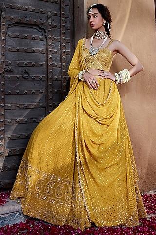 yellow chikankari georgette embroidered lehenga set