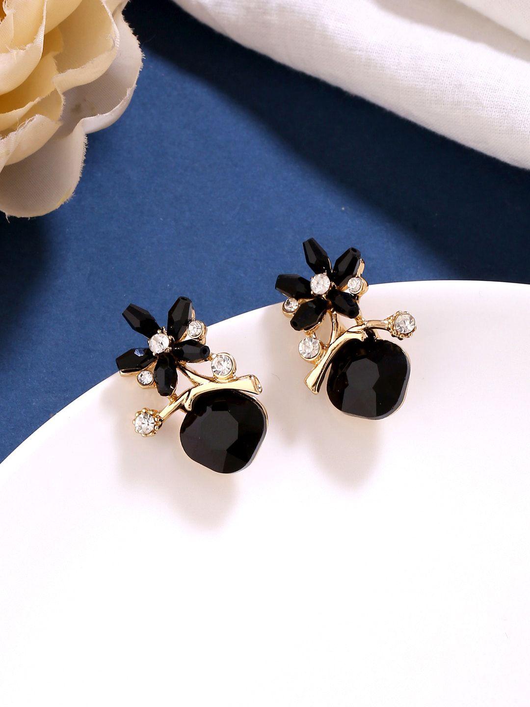 yellow chimes black & gold-toned contemporary studs earrings